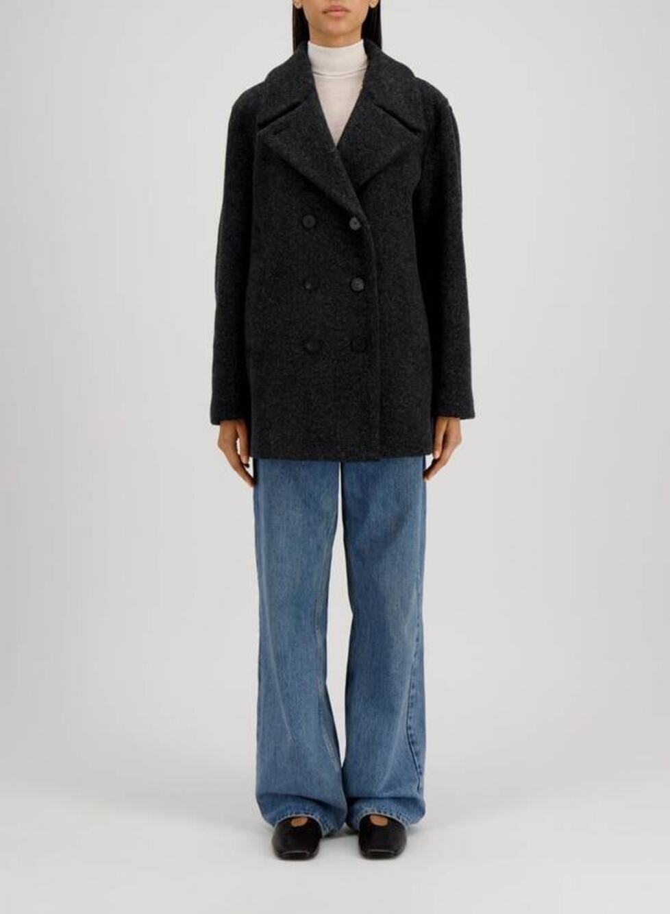 HARRIS WHARF Faux Fur Sailor Double Breasted Jacket in Anthracite IT 42 US 6